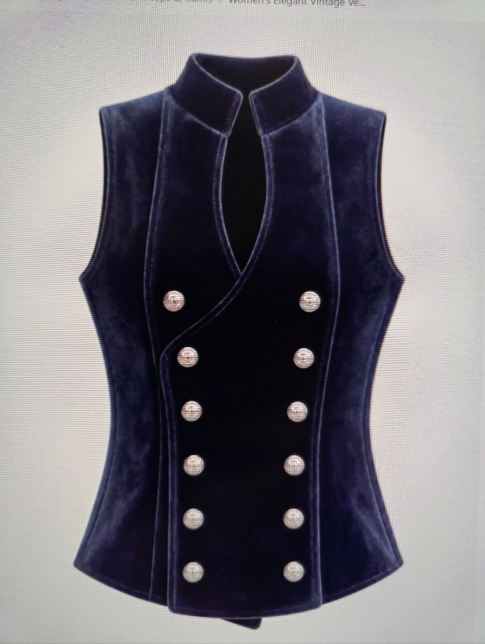 Women’s Velvet Double-Breasted Sleeveless Vest Jacket - Navy